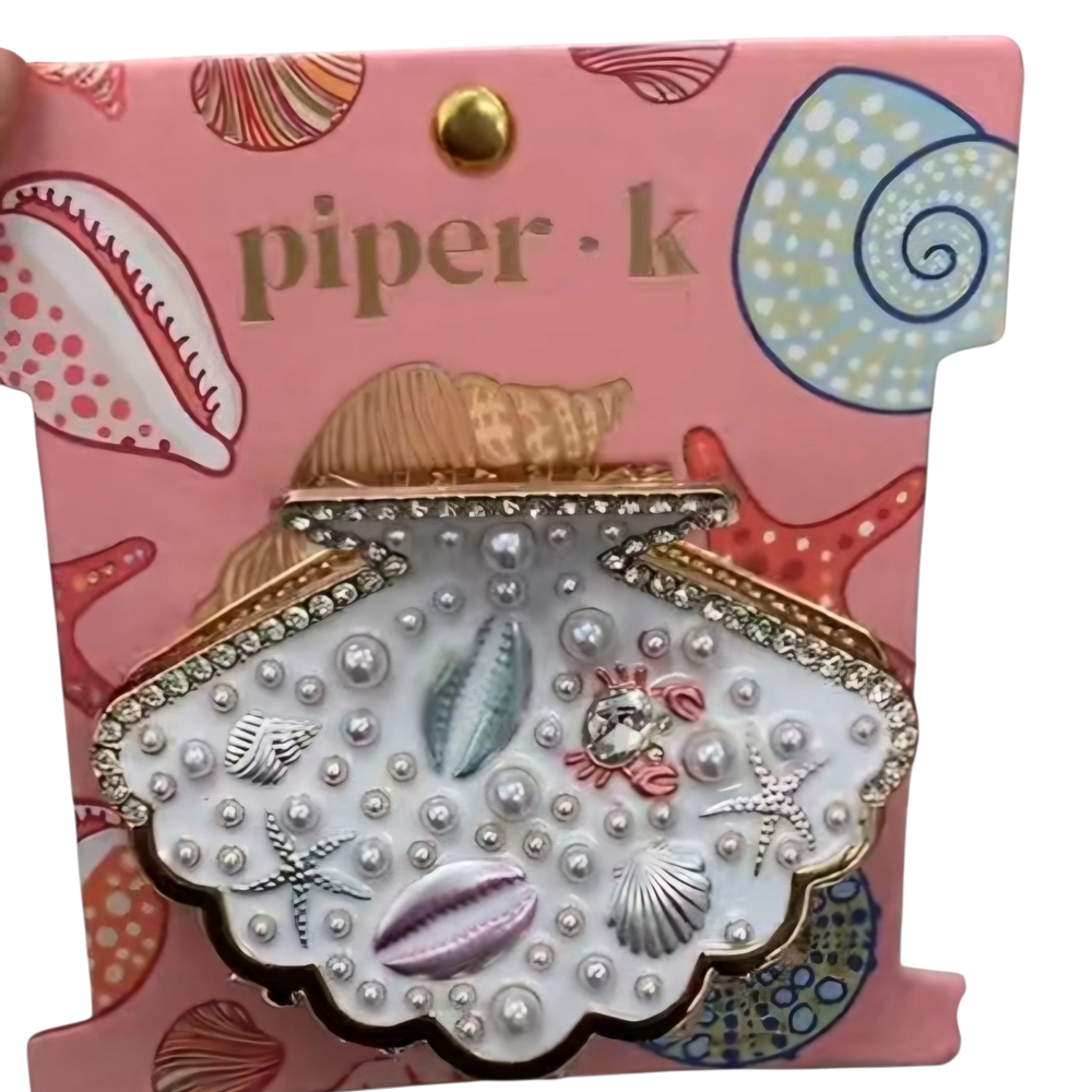 Piper K Scallop Seashell Hair Clip w/ Rhinestones and Pearls Viral On TikTok